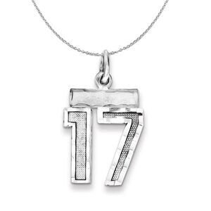 Silver, Varsity Collection, Small D/C Number 17 Necklace - 24 In
